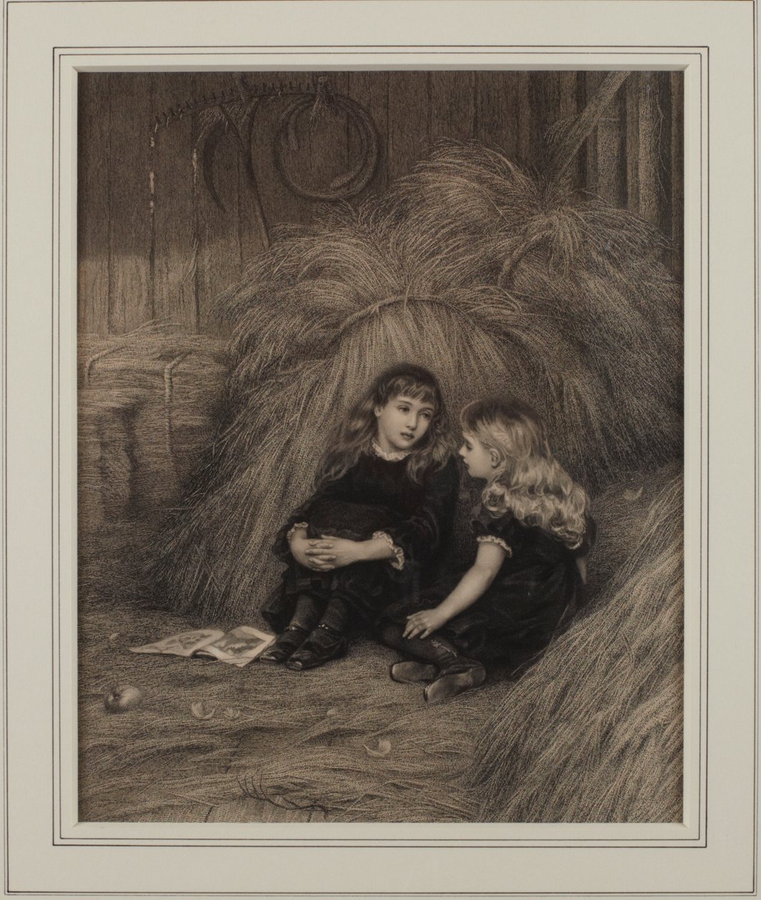 To jenter i en låve (blekk på papir) av Helen Allingham
