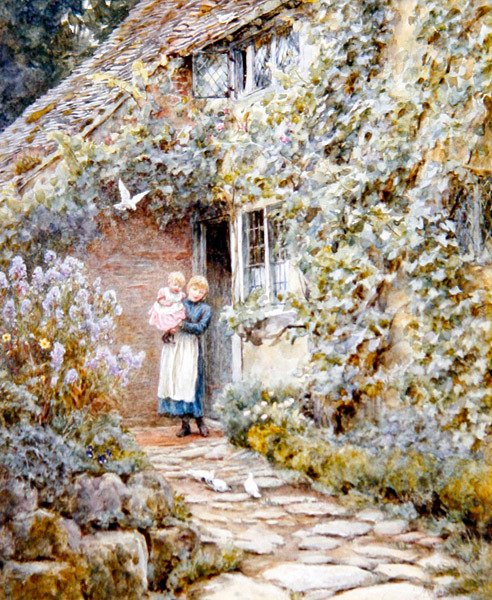 Vine Cottage (akvarell på papir) av Helen Allingham