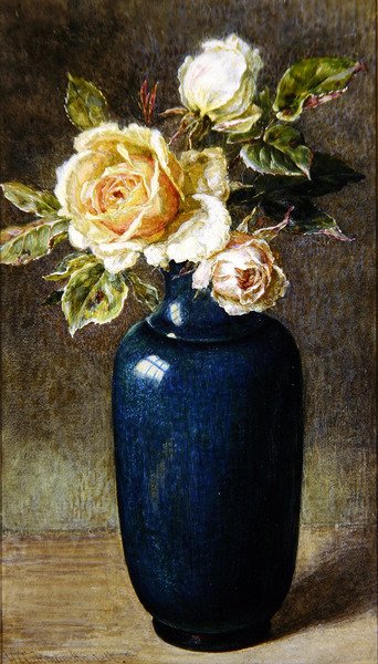 Vase med roser (gouache og akvarell på papir) av Helen Cordelia Coleman Angell
