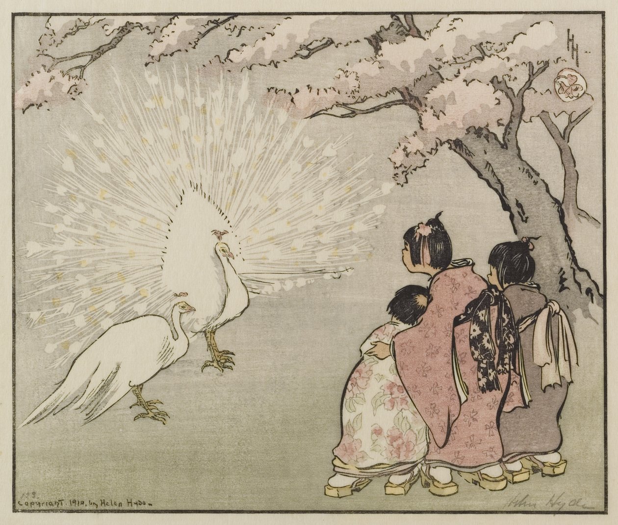 White Peacock, 1914 (fargetresnitt) av Helen Hyde