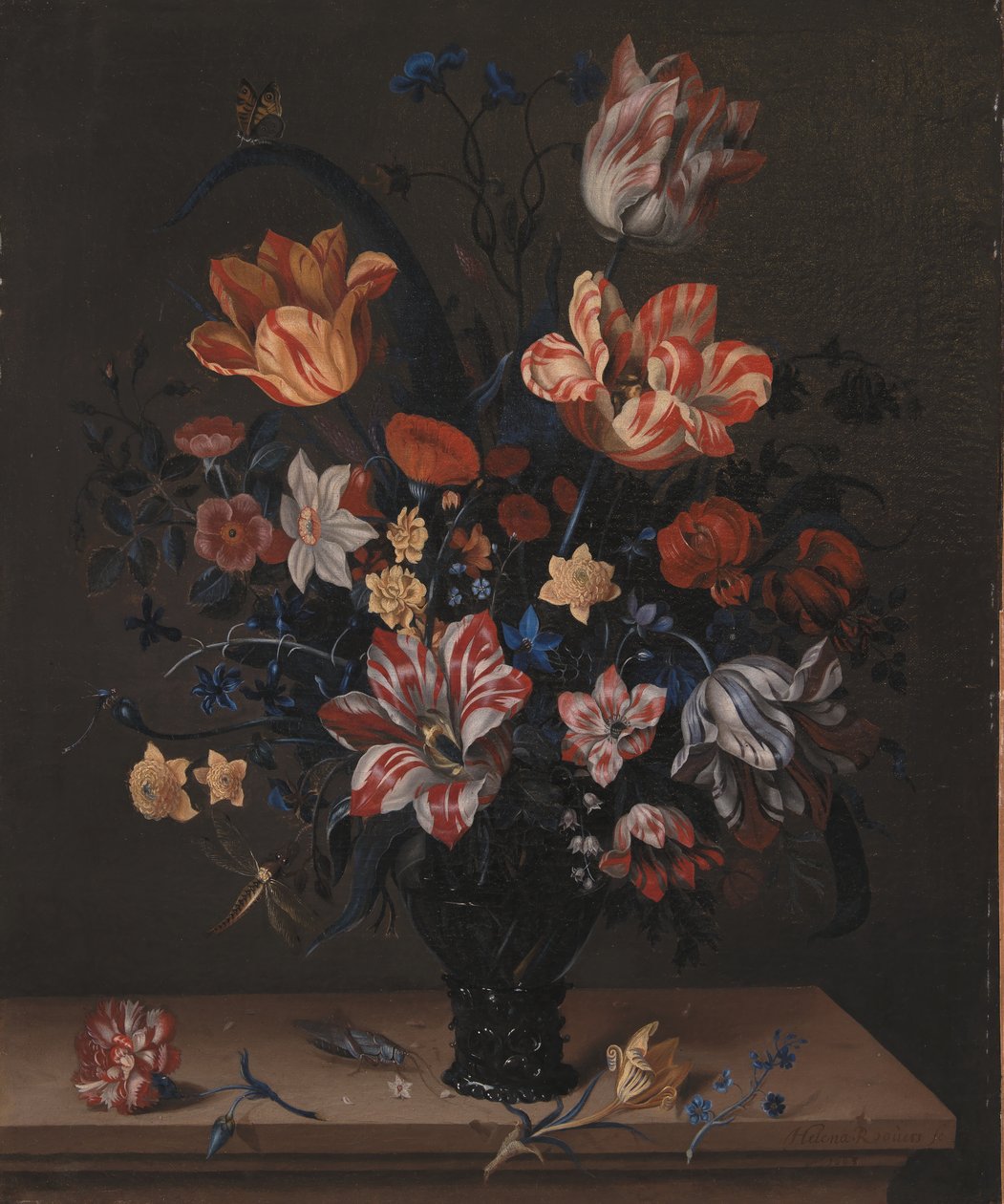 Tulipaner og andre blomster i en rommer av Helena Roouers