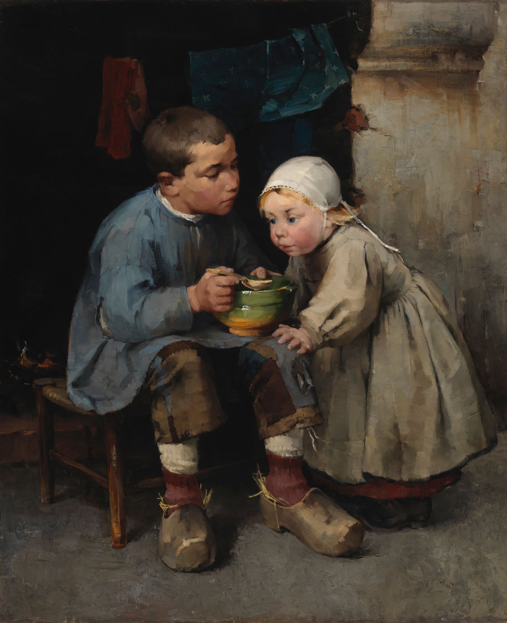 En gutt som mater lillesøsteren sin av Helene Schjerfbeck