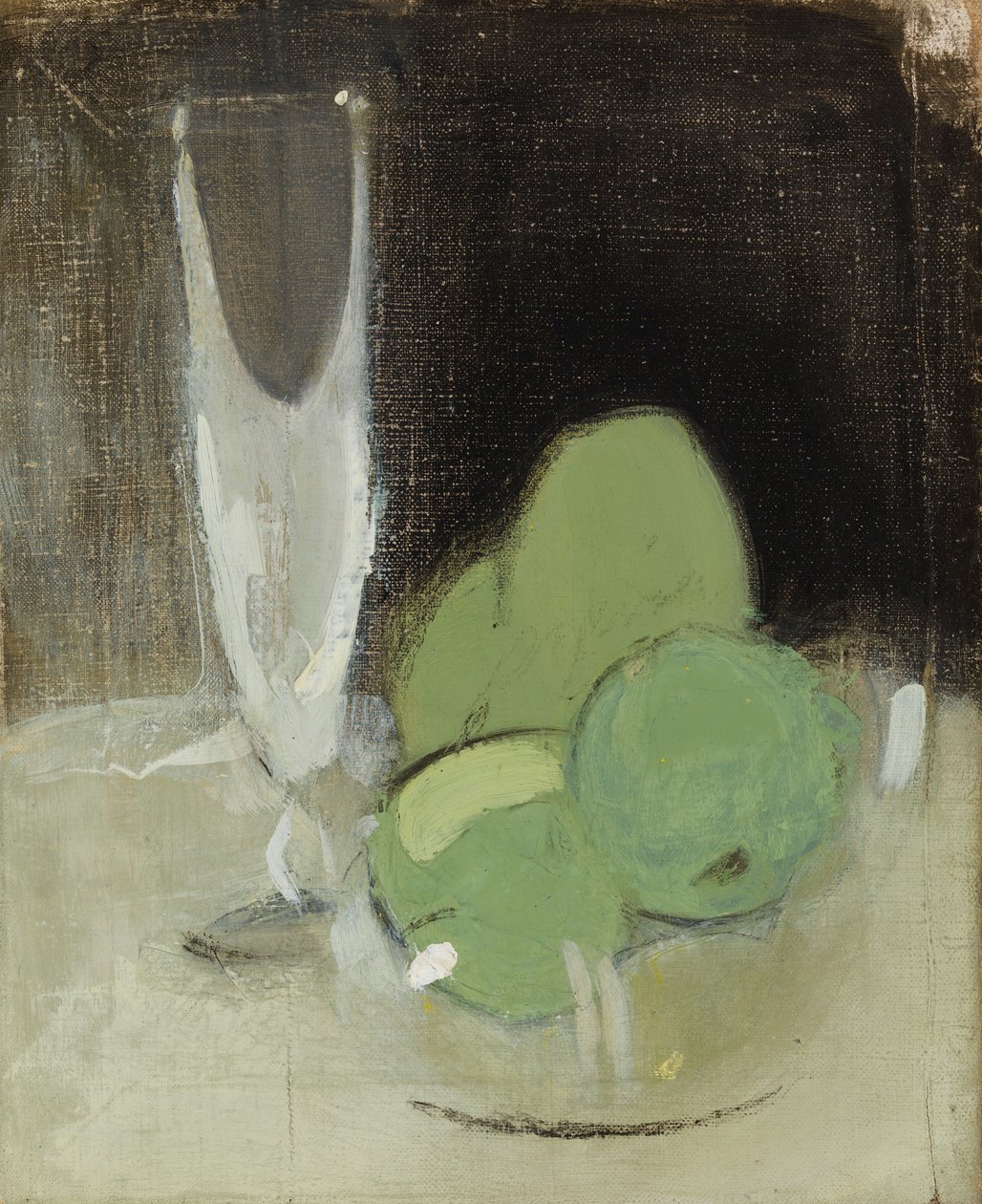 Grønne epler og champagneglass av Helene Schjerfbeck