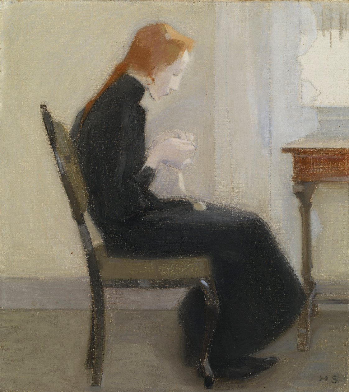 Jentehekling - Jentehekling, av Schjerfbeck, Helene (1862-1946). olje på lerret av Helene Schjerfbeck