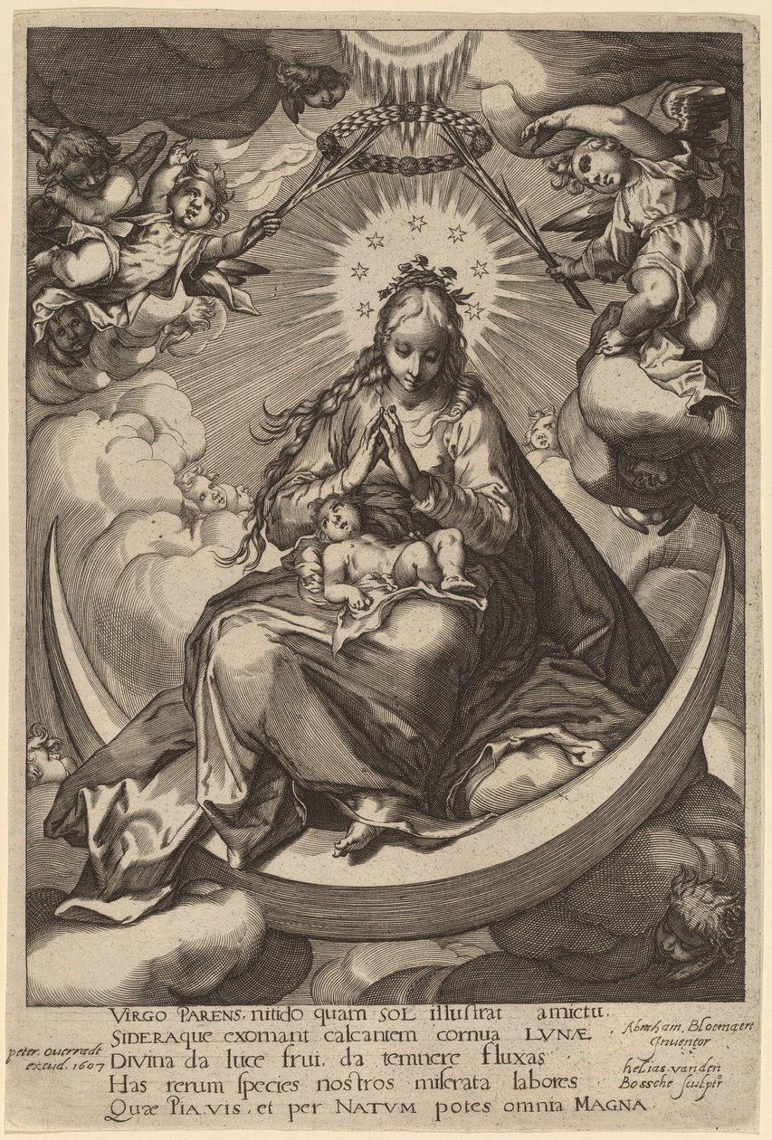 Jomfruen og barnet på halvmånen av Helias van den Bossche after Abraham Bloemaert