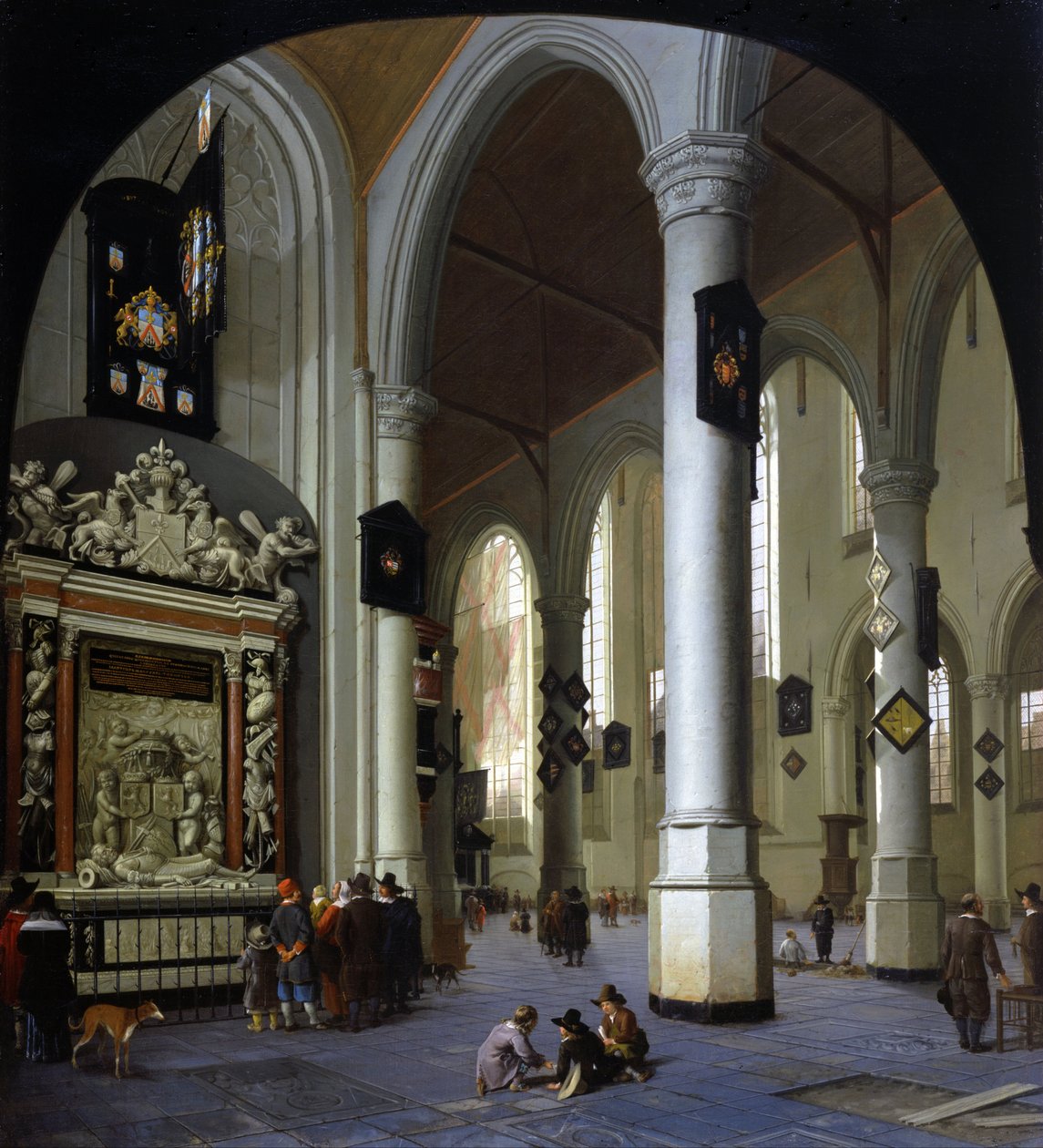 Gamle kirke i Delft med graven til admiral Tromp av Hendrik Cornelisz. van Vliet