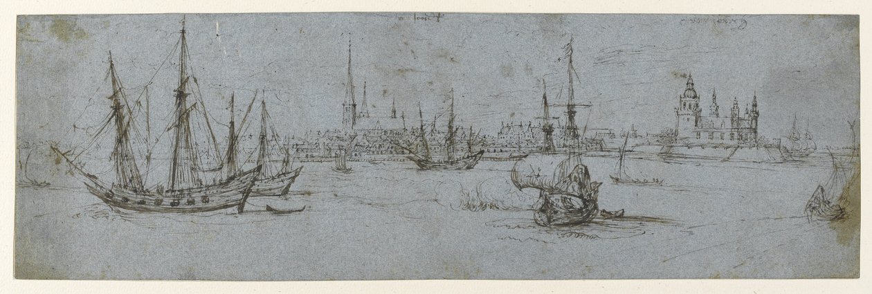 Utsikt over Helsingør og Kronborg slott; En studie av skip under seil, 1615-29 av Hendrick Cornelisz. Vroom