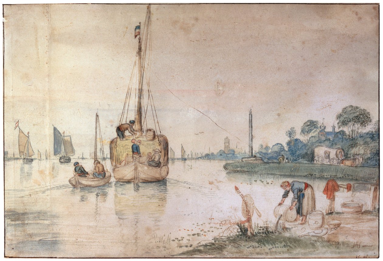 En lekter med høy, c1625-c1634 av Hendrick Avercamp