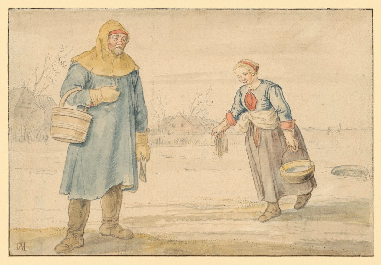Bondepar på isen av Hendrick Avercamp