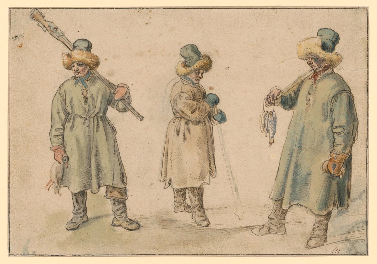 Tre studier av en bonde i vinterklær av Hendrick Avercamp
