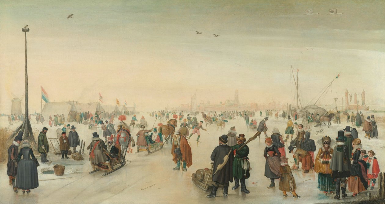 Nyter isen nær en by Vinterlandskap nær en by av Hendrick Avercamp