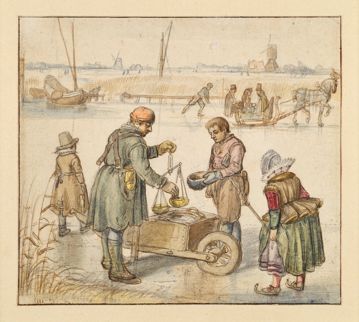 Handelsmenn på isen av Hendrick Avercamp