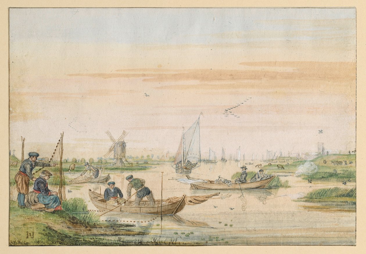 Kanallandskap med fiskere og uglejegere av Hendrick Avercamp