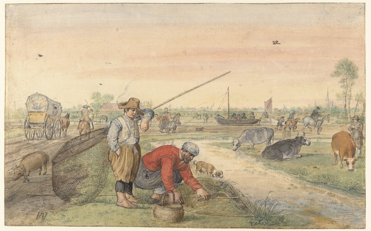 Landskap med to ålefiskere ved en grøft av Hendrick Avercamp