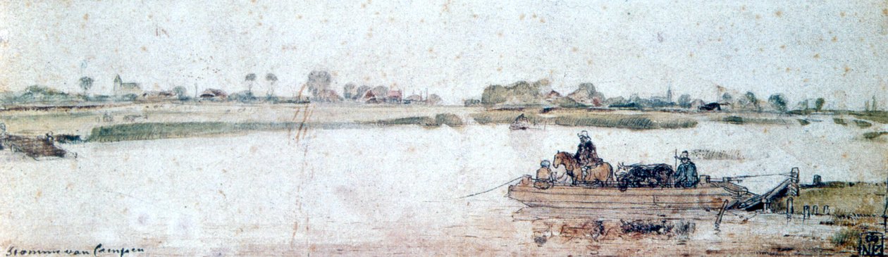 Elvelandskap med tauferge, tidlig 1600-tall. av Hendrick Avercamp