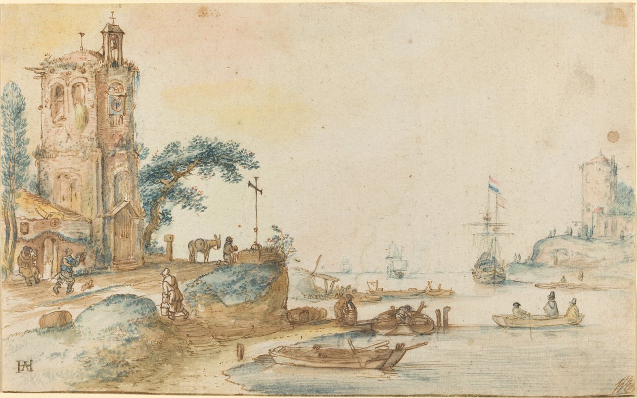 Scene med et tårn til venstre av Hendrick Avercamp
