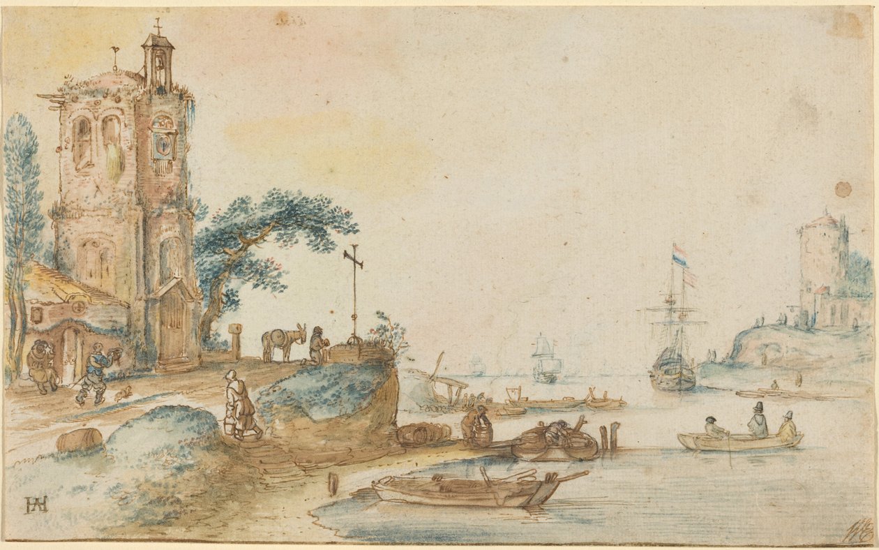Scene med et tårn til venstre av Hendrick Avercamp