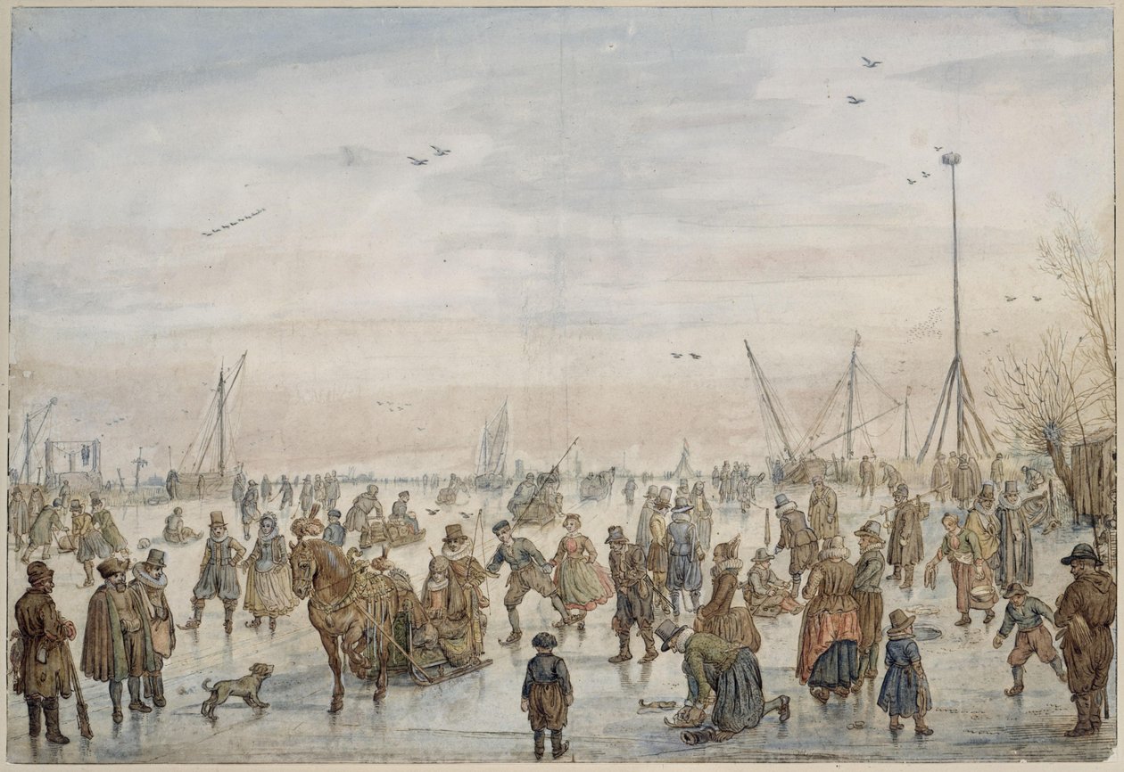 Vinterlandskap ved solnedgang av Hendrick Avercamp