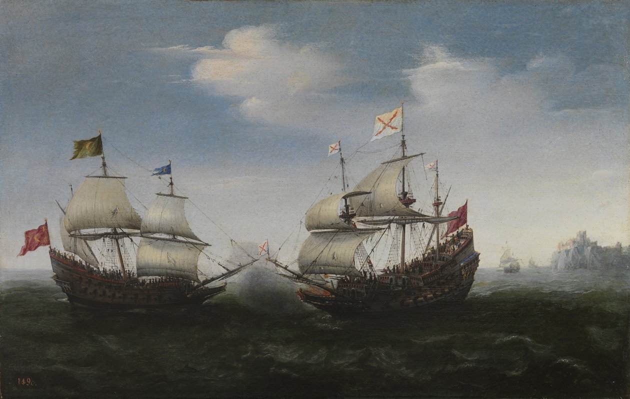 Sjøkamp mot en steinete kyst, 1627 av Hendrick Cornelisz. Vroom