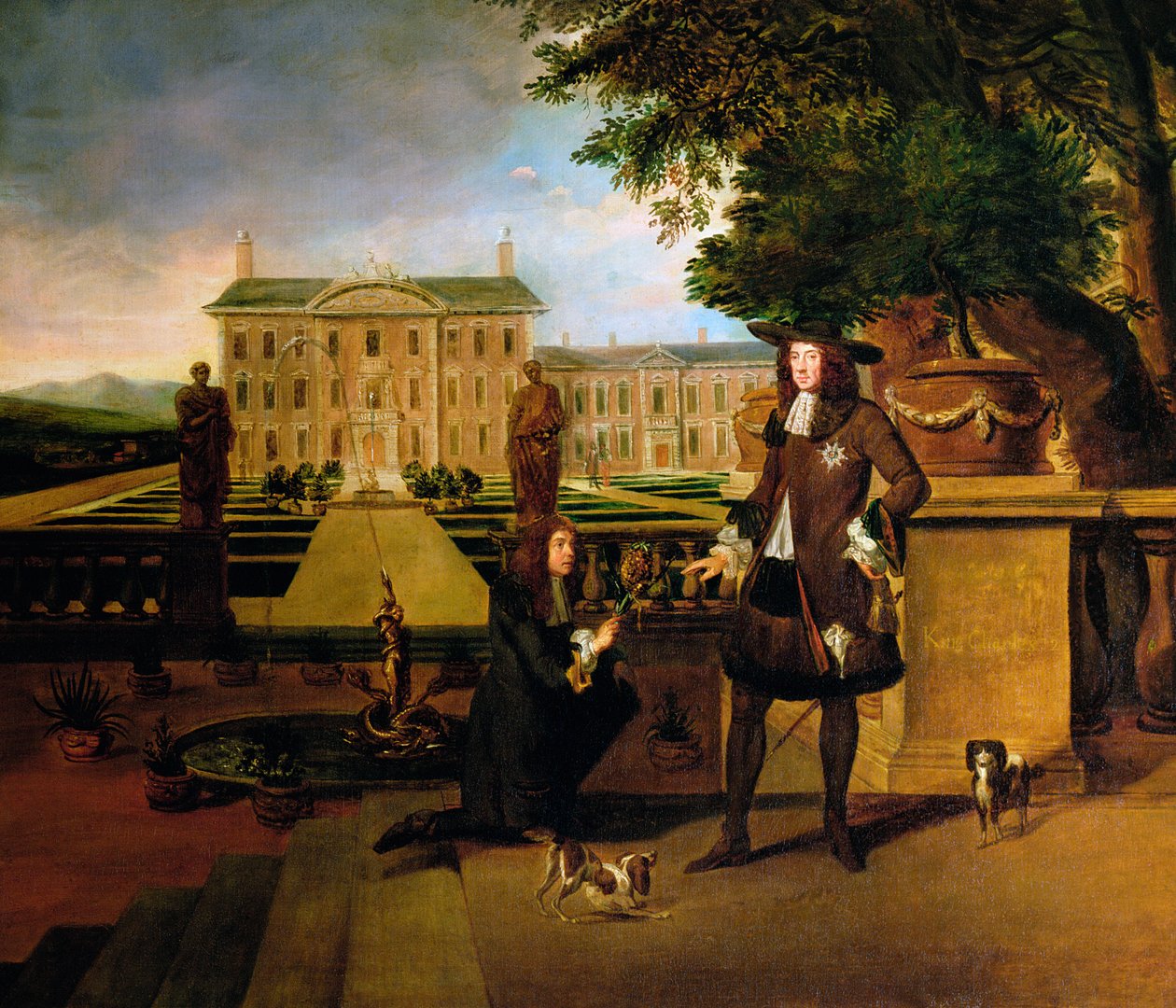 John Rose, kongens gartner, presenterer Charles II med en ananas fra 1600-tallet av Hendrick Danckerts