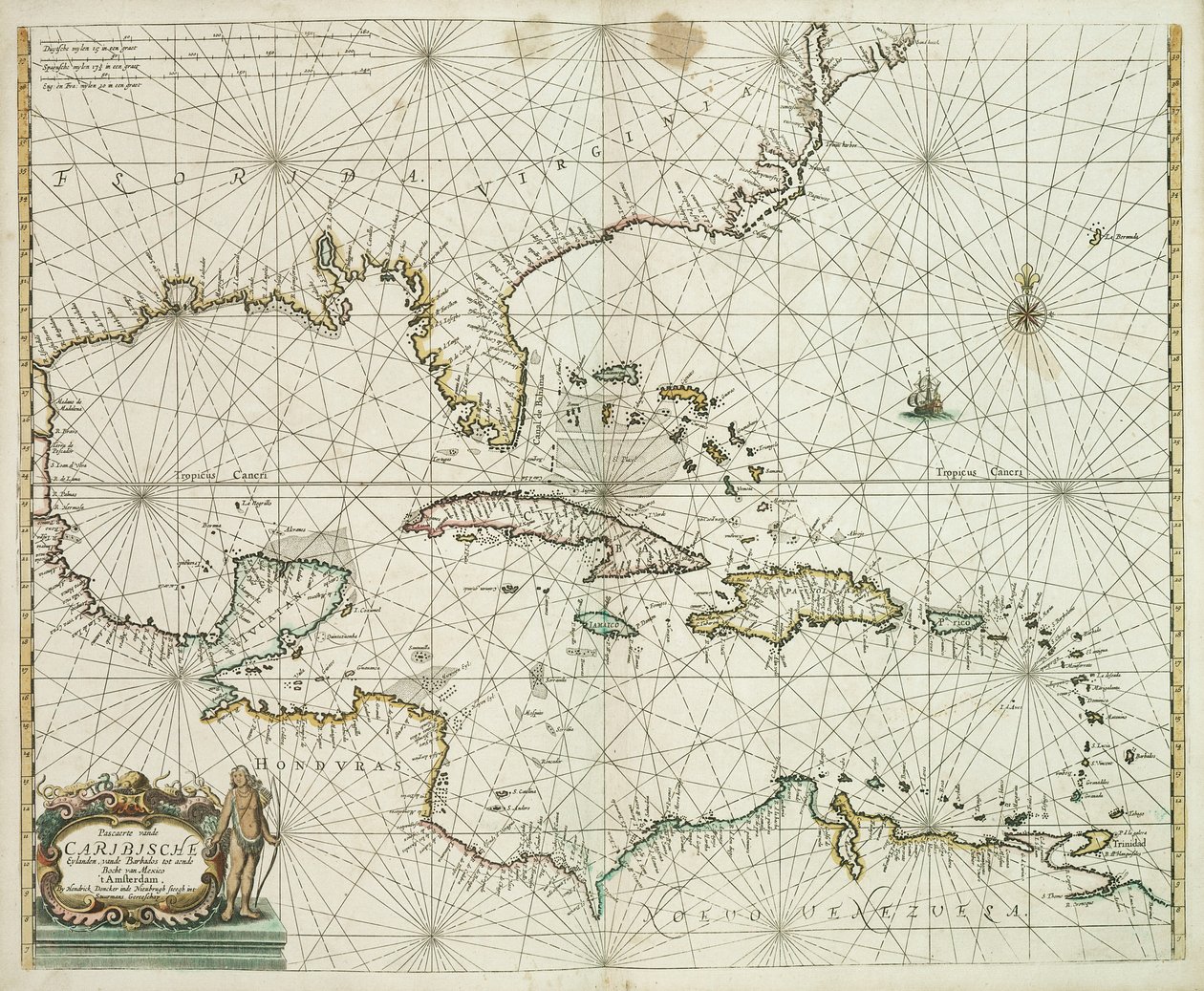 Pass fra de karibiske øyene, fra Barbados til Mexicobukta av Hendrick Doncker