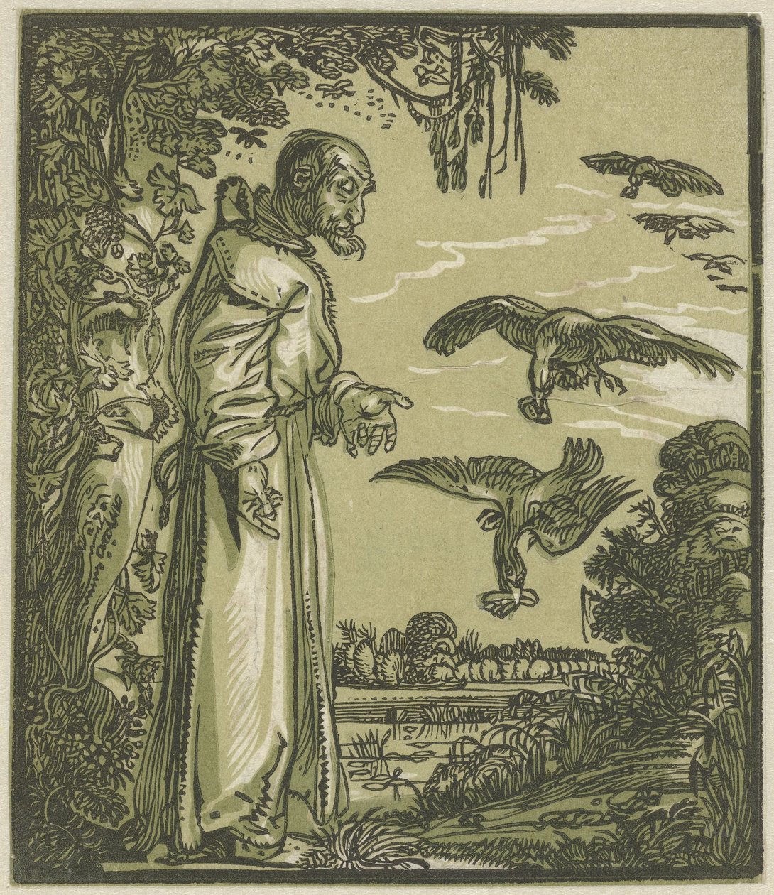 Eremitten Paulus (Elijah?) matet av ravner av Hendrick Goltzius (attributed to)