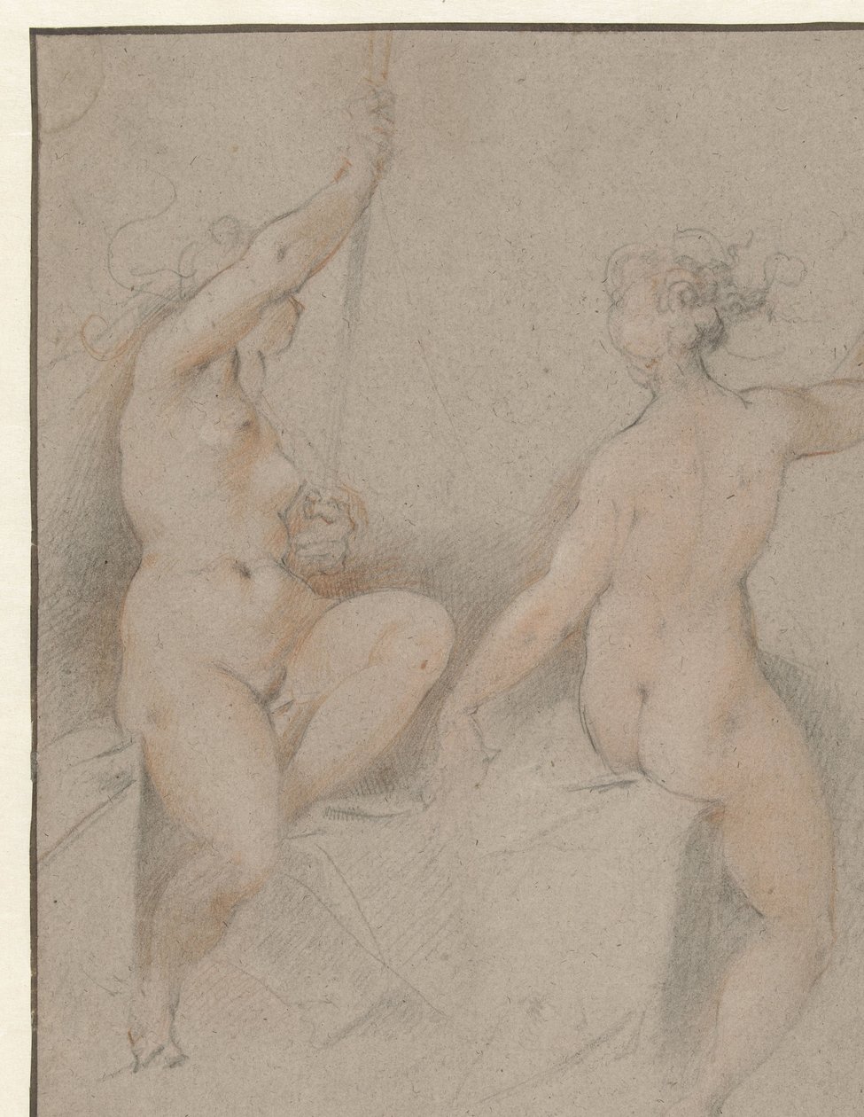 To sittende kvinnelige nakenbilder av Hendrick Goltzius (follower of)