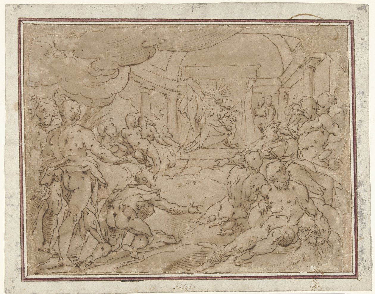Phaeton ber Apollo om solvognen av Hendrick Goltzius (school of)