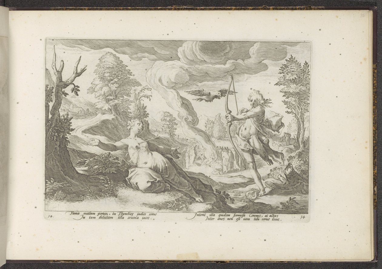 Apollo doodt Coronis Ovids Metamorfosen (serietittel) Herscheppingen van P. Ovidius Naso (serietittel) av Hendrick Goltzius (workshop of)