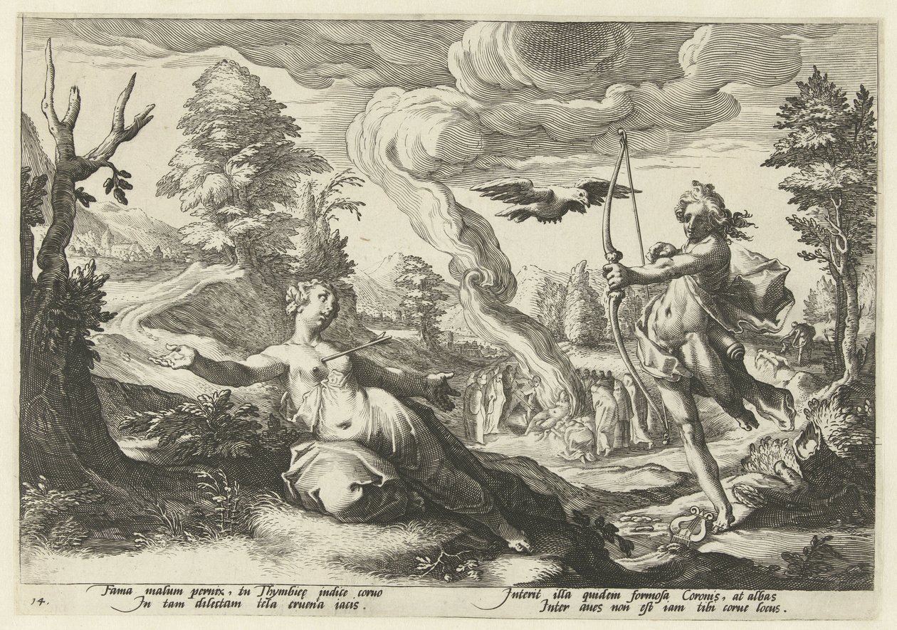 Apollo doodt Coronis Ovids Metamorfosen (serietittel) av Hendrick Goltzius (workshop of)
