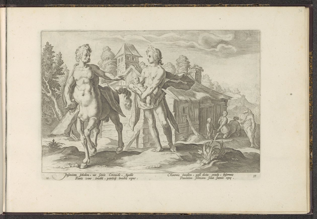 Apollo overlater Asclepius til Chiron Ovids metamorfoser (serietittel) Gjenskapninger av P. Ovidius Naso (serietittel) av Hendrick Goltzius (workshop of)