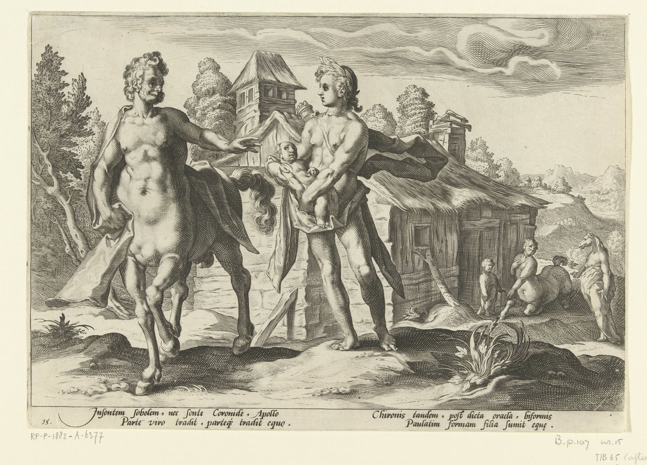 Apollo overlater Asclepius til Chiron Ovids metamorfoser (serietittel) av Hendrick Goltzius (workshop of)