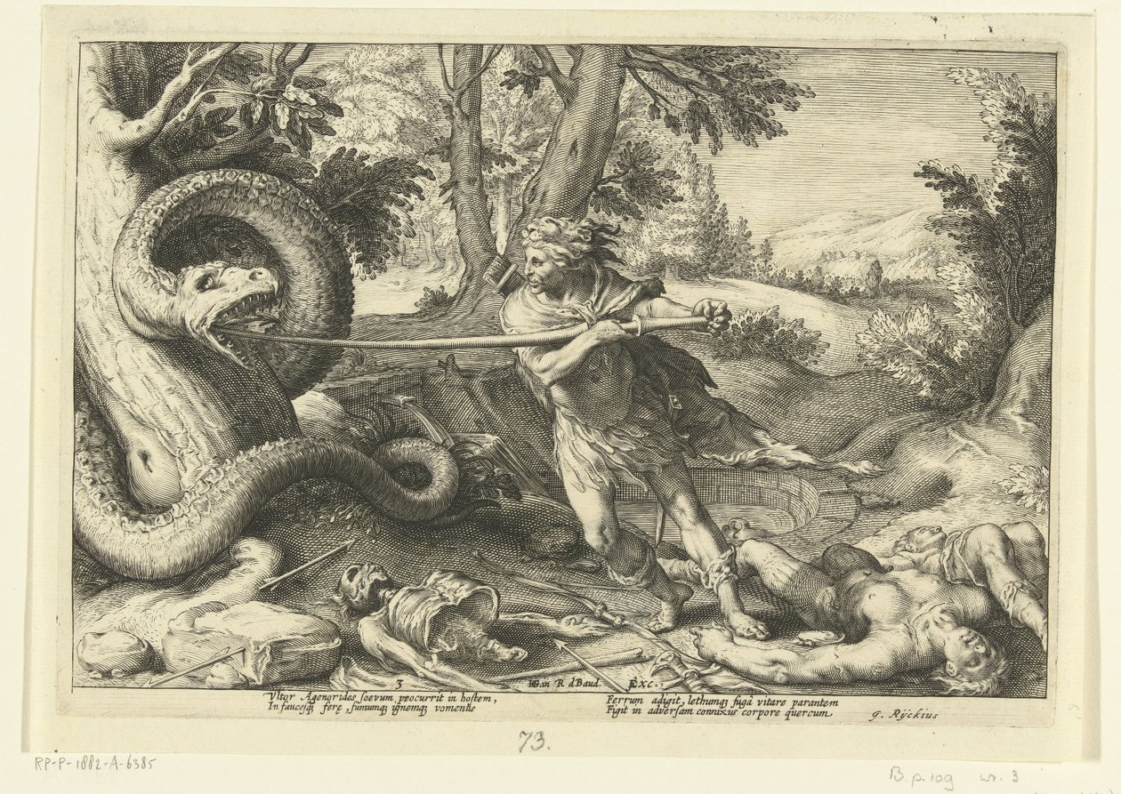 Cadmus dreper dragen Ovids metamorfoser (serietittel) av Hendrick Goltzius (workshop of)