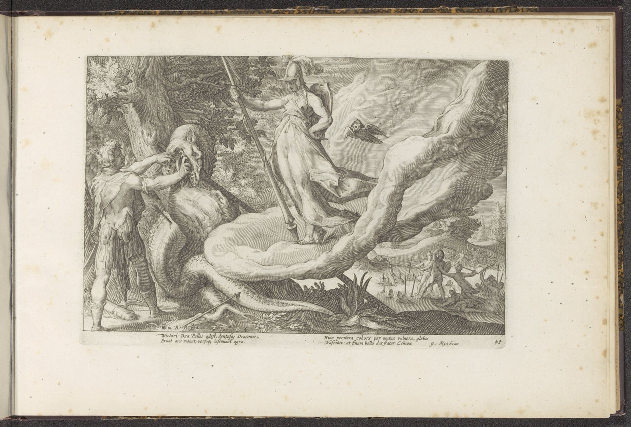 Cadmus sår dragens tenner Ovids metamorfoser (serietittel) Gjenskapninger av P. Ovidius Naso (serietittel) av Hendrick Goltzius (workshop of)