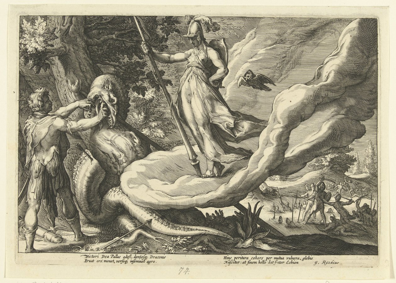 Cadmus sår dragens tenner Ovids metamorfoser (serietittel) av Hendrick Goltzius (workshop of)