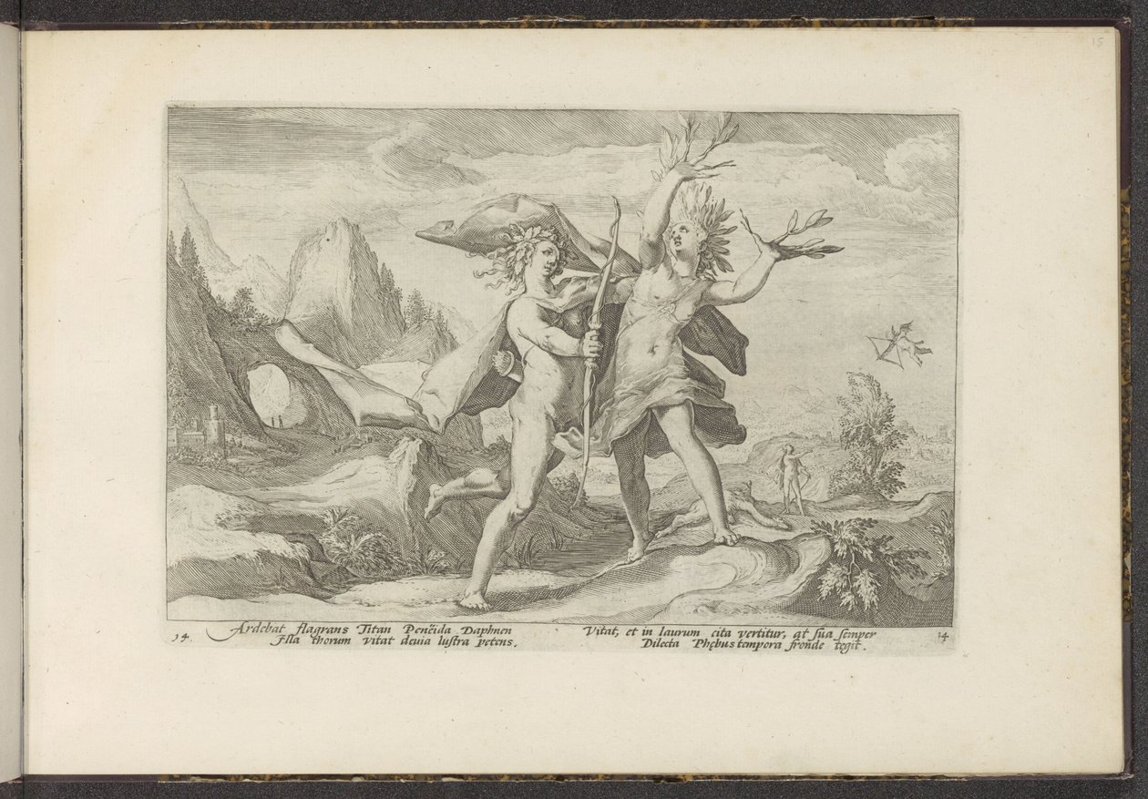 Daphne blir til et laurbærtre Ovids metamorfoser (serietittel) Gjenskapninger av P. Ovidius Naso (serietittel) av Hendrick Goltzius (workshop of)