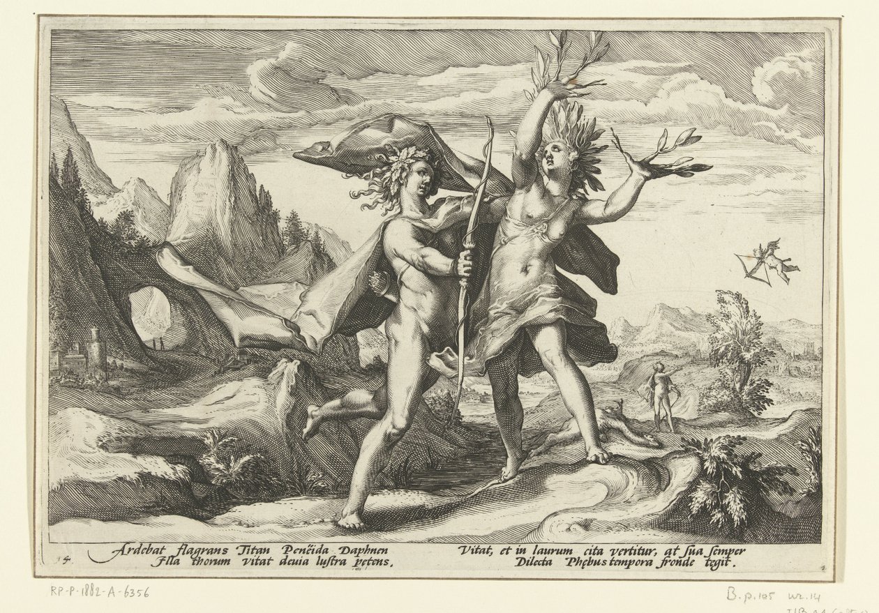 Daphne blir til et laurbærtre Ovids metamorfoser (serietittel) av Hendrick Goltzius (workshop of)
