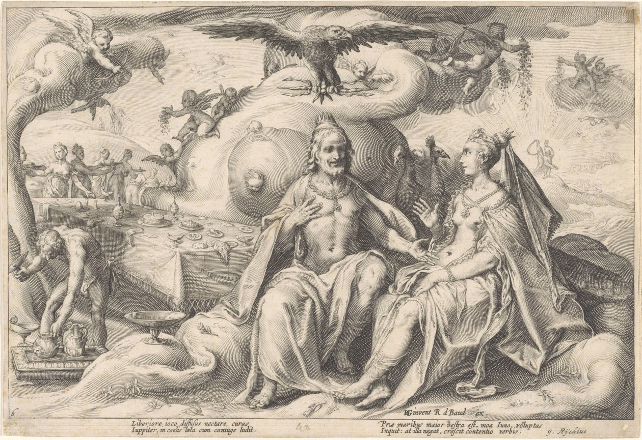 Diskusjon mellom Jupiter og Juno Metamorphoses of Ovid (serietittel) av Hendrick Goltzius (workshop of)