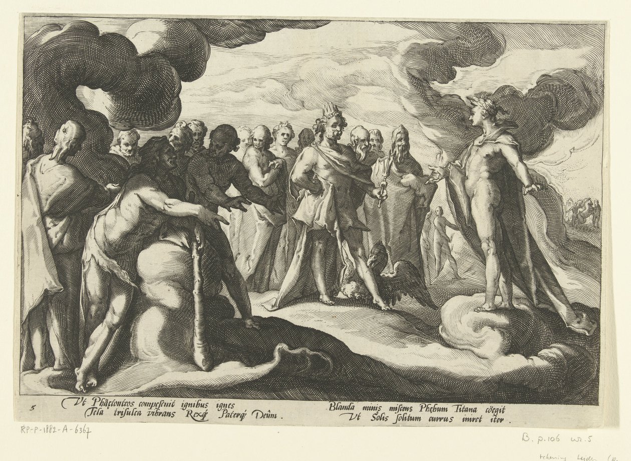 Gudene ber solguden om å kjøre vognen sin igjen Ovids Metamorphoses (serietittel) av Hendrick Goltzius (workshop of)