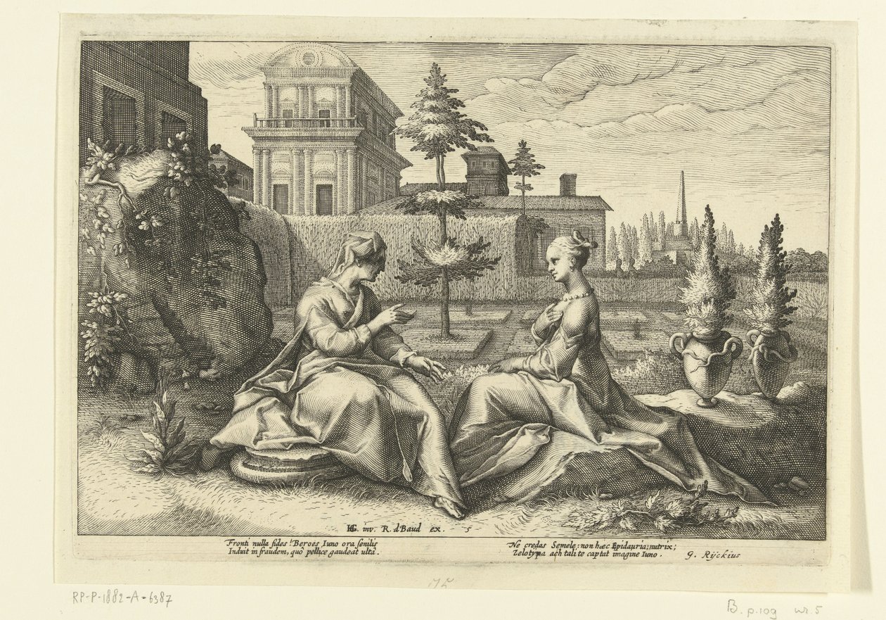 Juno nærmer seg Semele i dekke av Beroe Ovids metamorfoser (serietittel) av Hendrick Goltzius (workshop of)