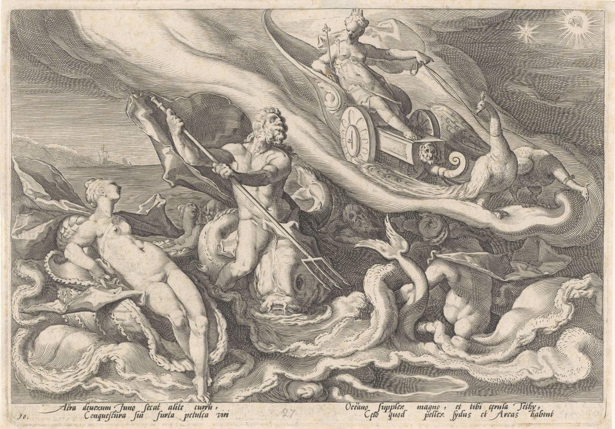 Juno klager til Thetis og Oceanus Metamorphoses of Ovid (serietittel) av Hendrick Goltzius (workshop of)