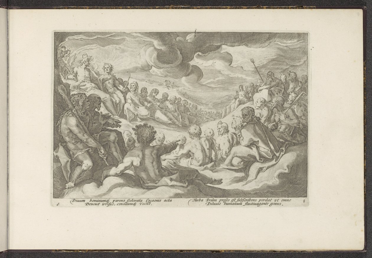 Jupiter tilkaller de olympiske gudene Ovids metamorfoser (serietittel) Gjenskapninger av P. Ovidius Naso (serietittel) av Hendrick Goltzius (workshop of)