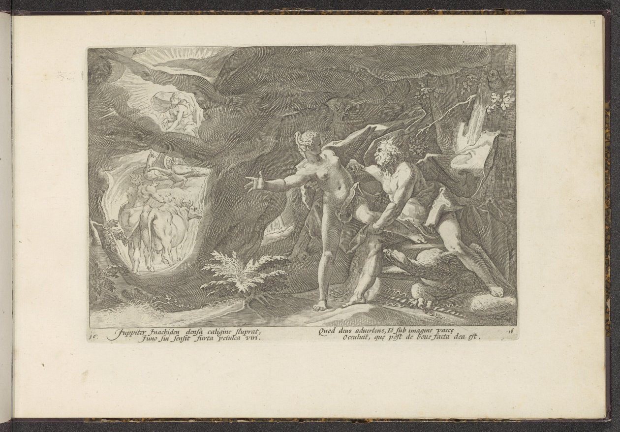Jupiter angriper Io Ovids metamorfoser (serietittel) Gjenskapninger av P. Ovidius Naso (serietittel) av Hendrick Goltzius (workshop of)