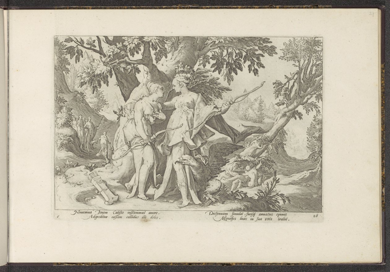Jupiter forfører Callisto i form av Diana Ovids metamorfoser (serietittel) Gjenskapninger av P. Ovidius Naso (serietittel) av Hendrick Goltzius (workshop of)