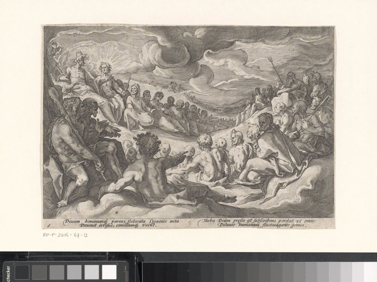 Jupiter spør de olympiske gudene om råd Metamorphoses of Ovid (serietittel) av Hendrick Goltzius (workshop of)
