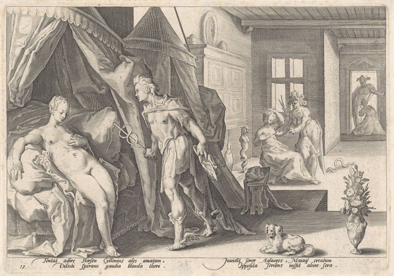 Mercury besøker Herse Metamorphoses of Ovid (serietittel) av Hendrick Goltzius (workshop of)