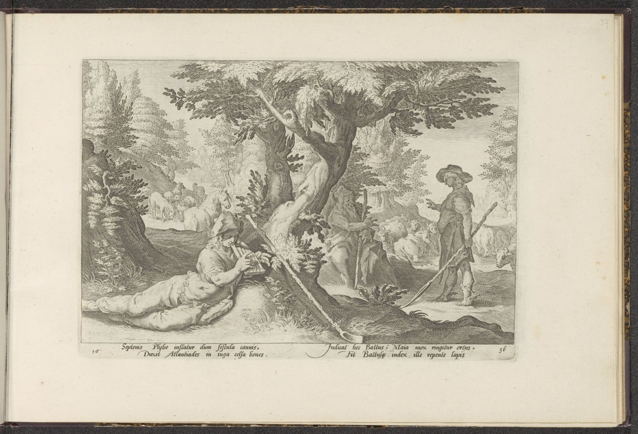 Mercurius en Battus Ovidius' Metamorfosen (serietittel) Herscheppingen van P. Ovidius Naso (serietittel) av Hendrick Goltzius (workshop of)