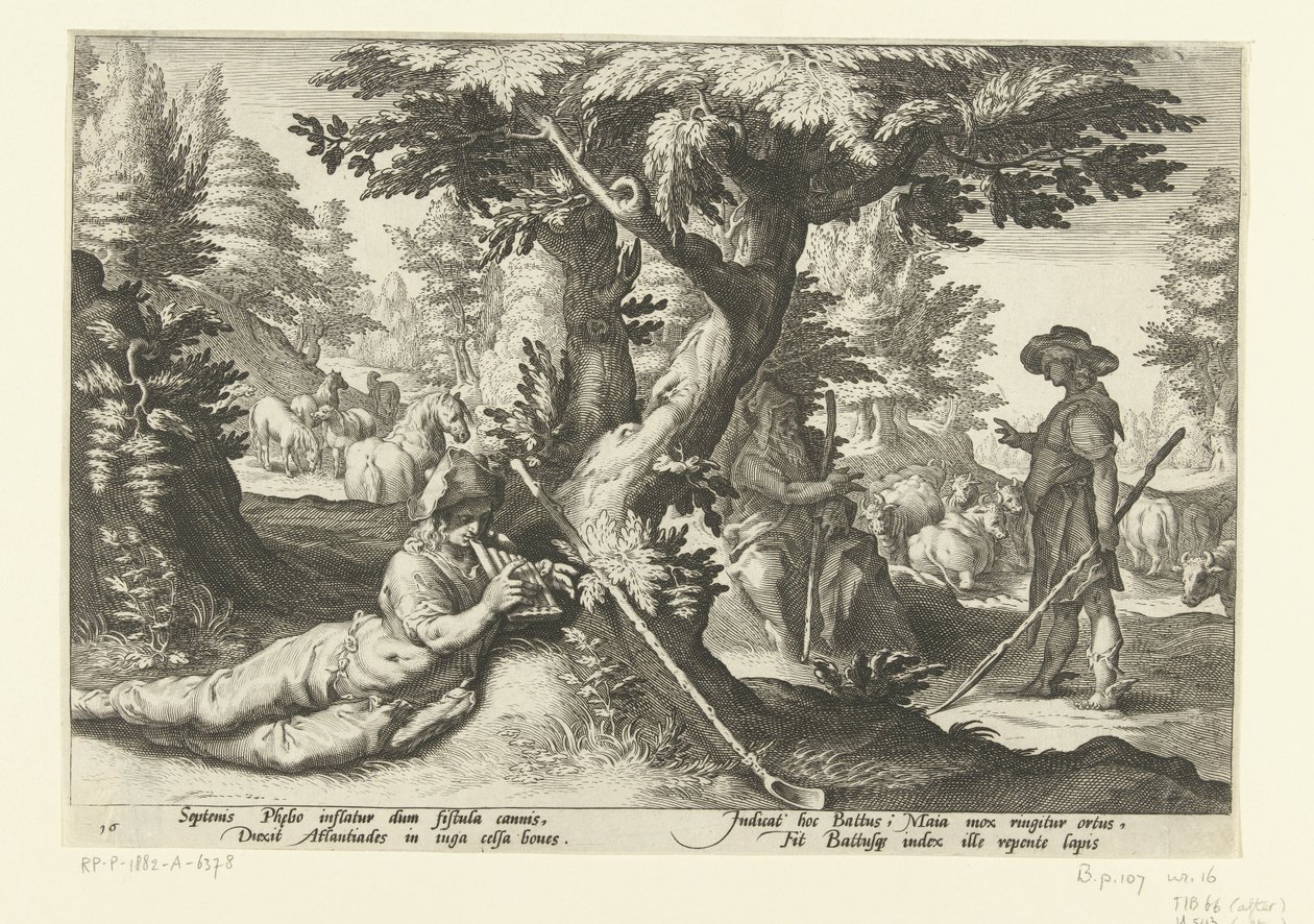 Mercury en Battus Ovids Metamorfosen (serietittel) av Hendrick Goltzius (workshop of)