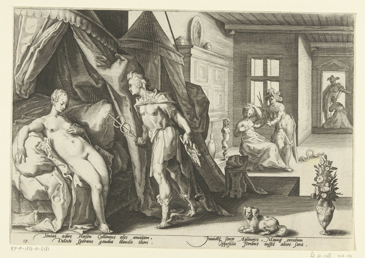 Mercurius i Herses kamera Ovids metamorfoser (serietittel) av Hendrick Goltzius (workshop of)