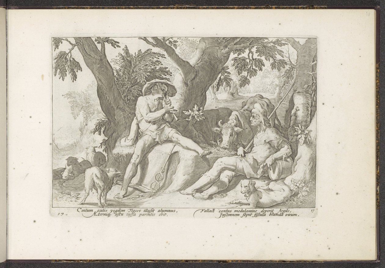 Mercury spiller fløyte for Argus Ovids metamorfoser (serietittel) Gjenskapninger av P. Ovidius Naso (serietittel) av Hendrick Goltzius (workshop of)